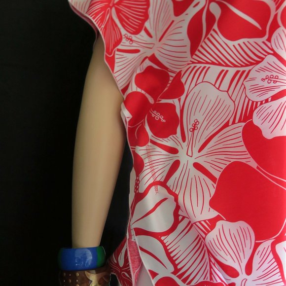 Hawaiian Aloha Red - Polynesian Butterfly Top Caftan Cover-up Shirt Tunic Travel - Picture 5 of 6